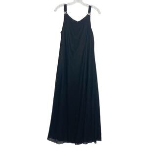 Vintage BETSY & ADAM JASLENE Dress 14 Black Chiffon Jewel-Broaches A-Line Slip